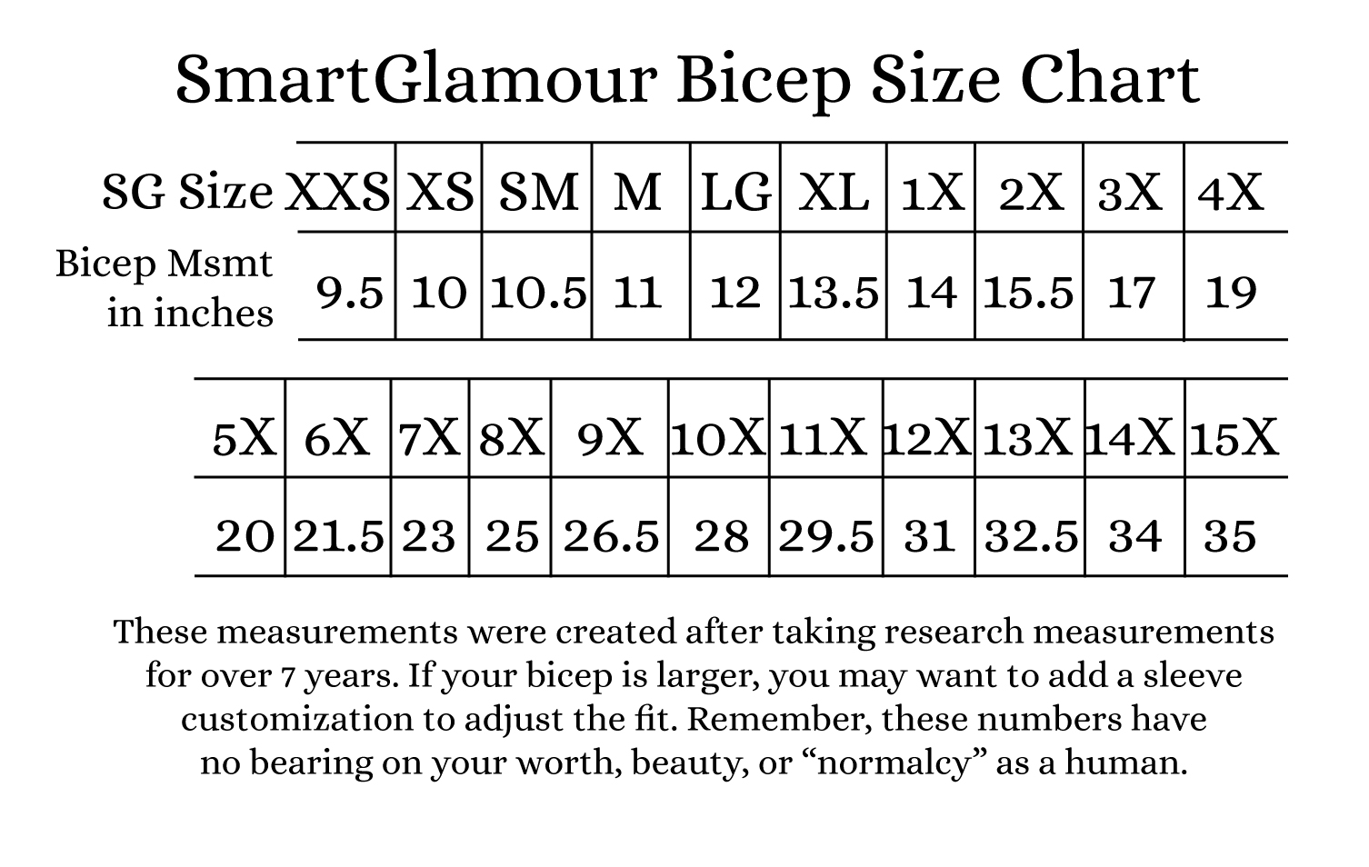 SmartGlamour Size Chart